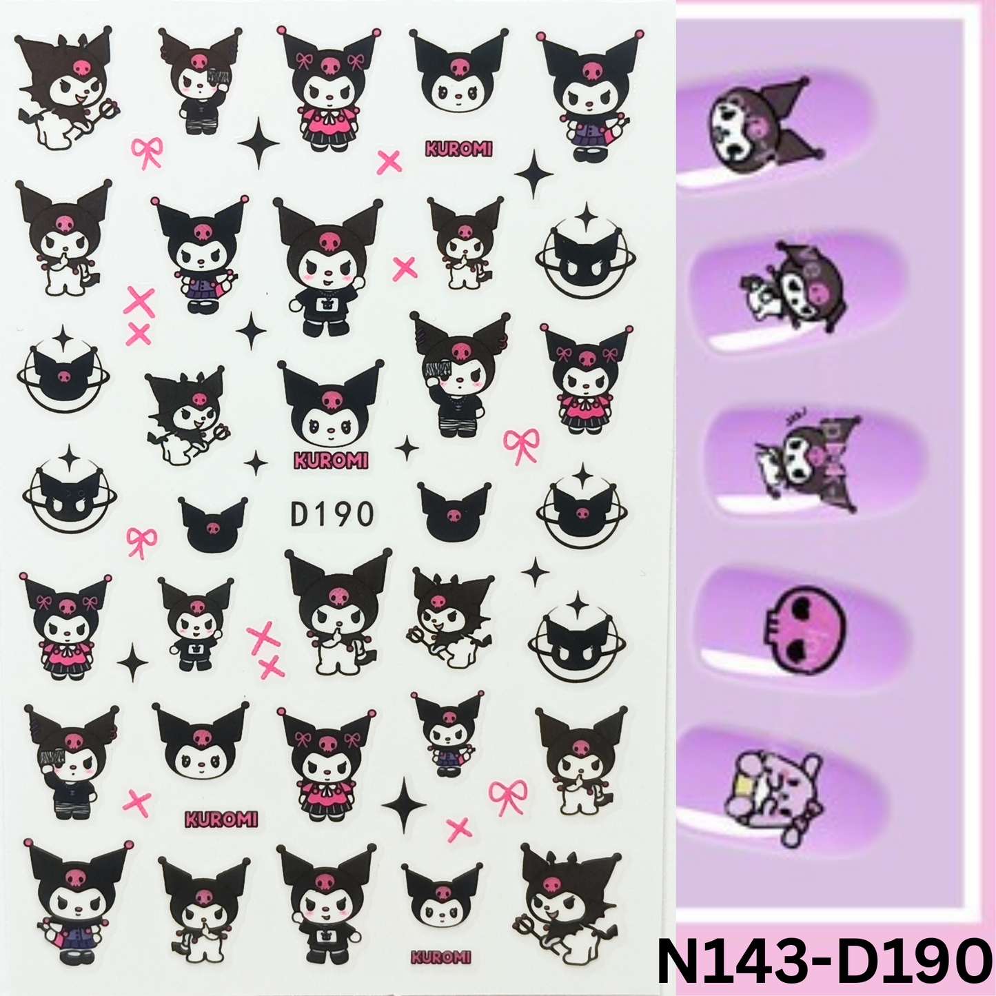 Kuromi Nail Sticker Sheet – Cute Cartoon Anime Nail Decals
