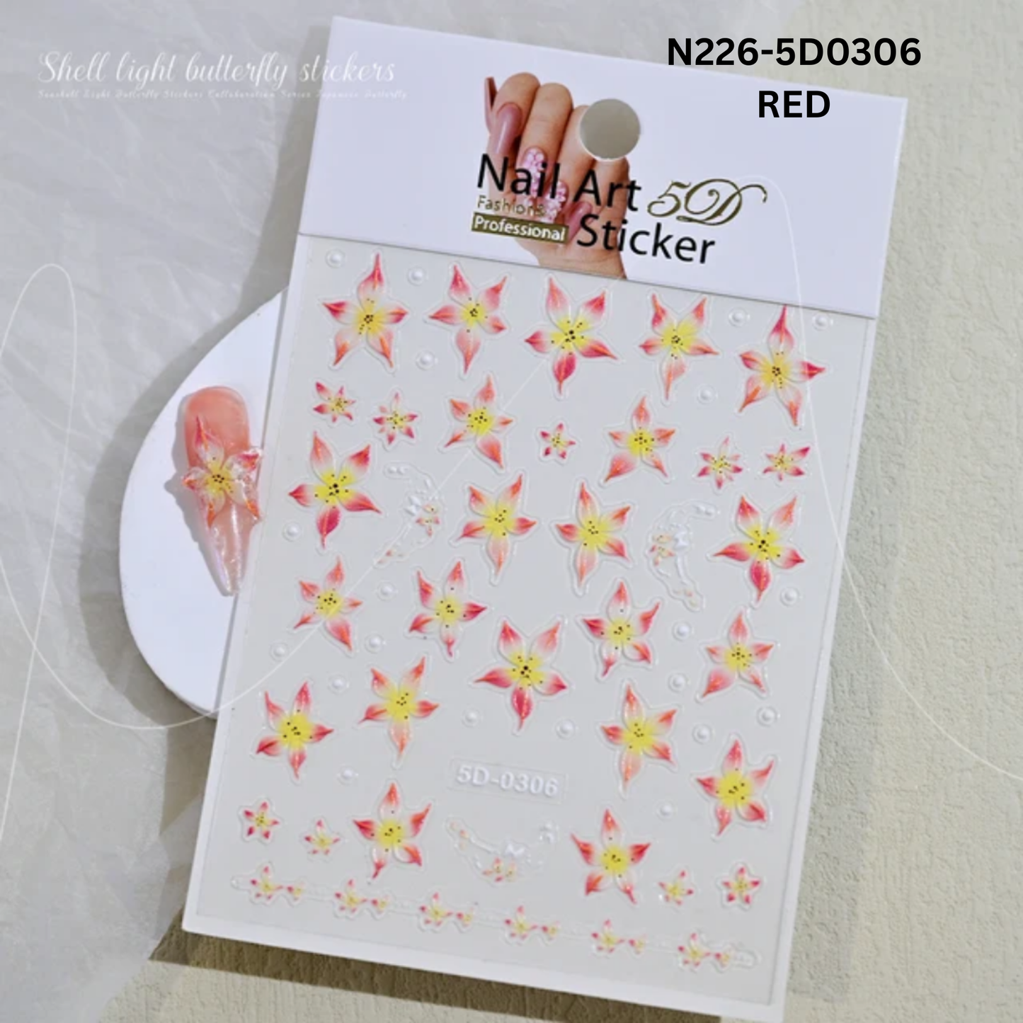 5D Acrylic Embossed Nail Art Stickers - Colorful Flower & Petal Designs - Ultra Textured Self-Adhesive Decals