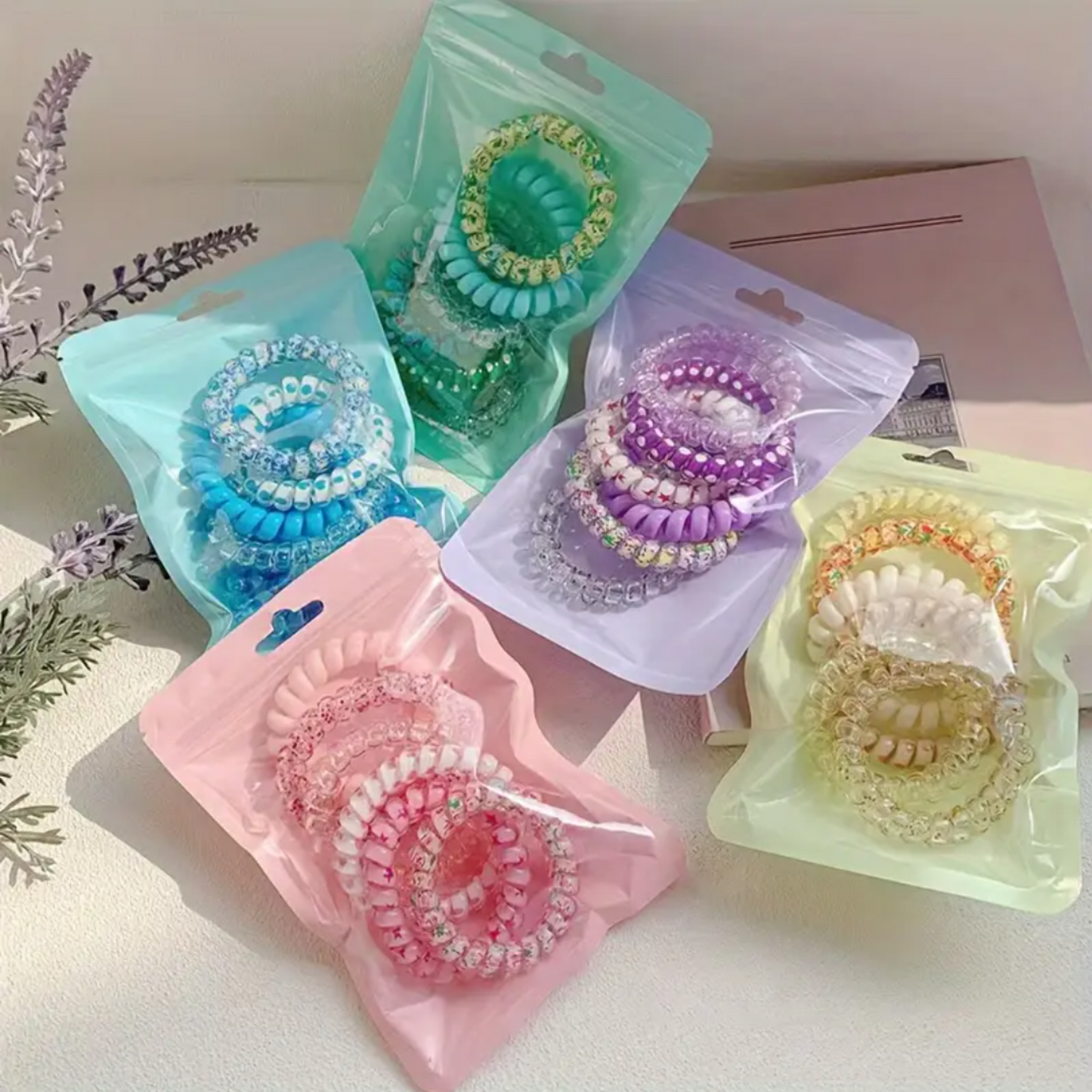 Set of 6 Colorful Spiral Hair Ties,Elegant Simple Fashion Hair Accessories