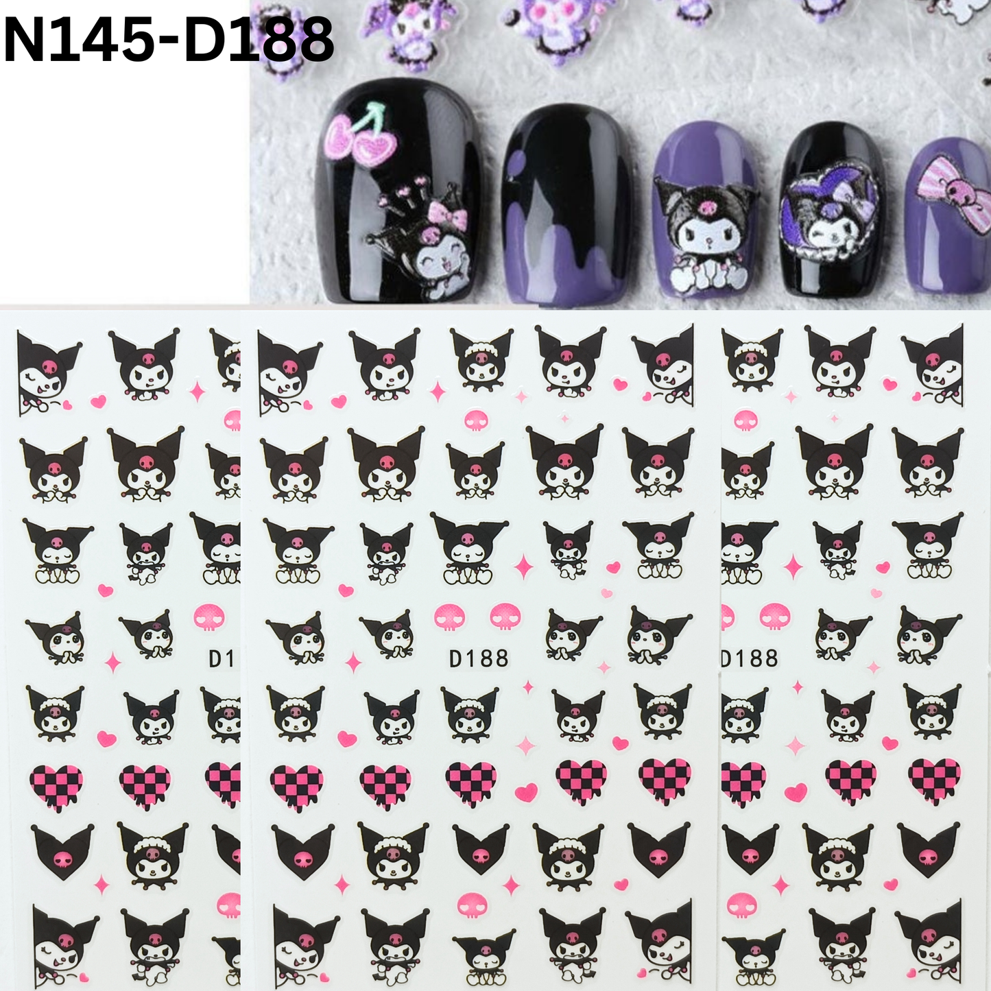 Kuromi Nail Decals – Cute Sanrio Cartoon Nail Art Accessories