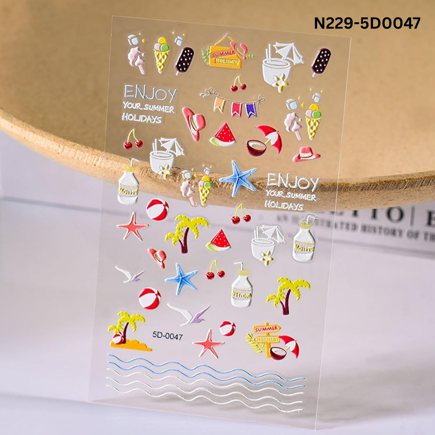 5D Summer Treats Nail Art Stickers - Ice Cream, Watermelon & Cocktail Decals - Tropical Beach 3D Embossed Manicure