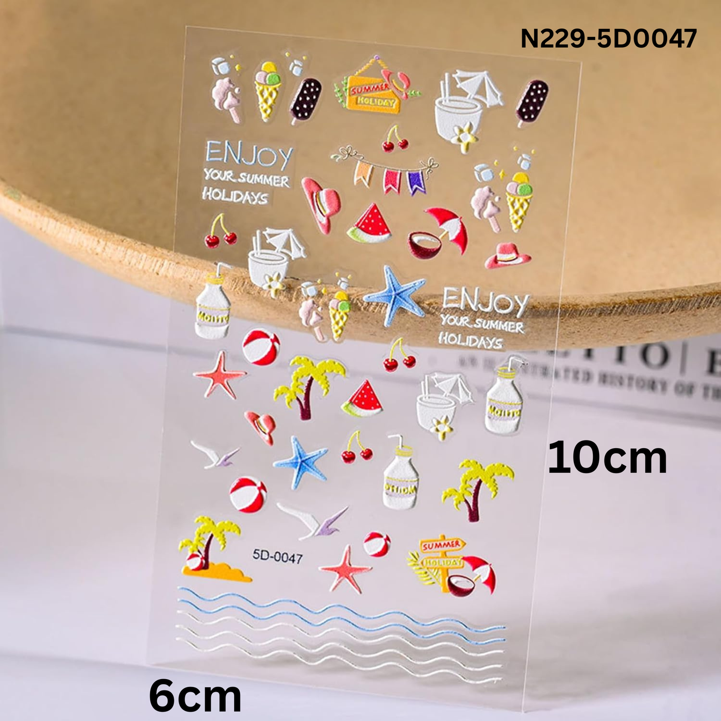 5D Summer Treats Nail Art Stickers - Ice Cream, Watermelon & Cocktail Decals - Tropical Beach 3D Embossed Manicure