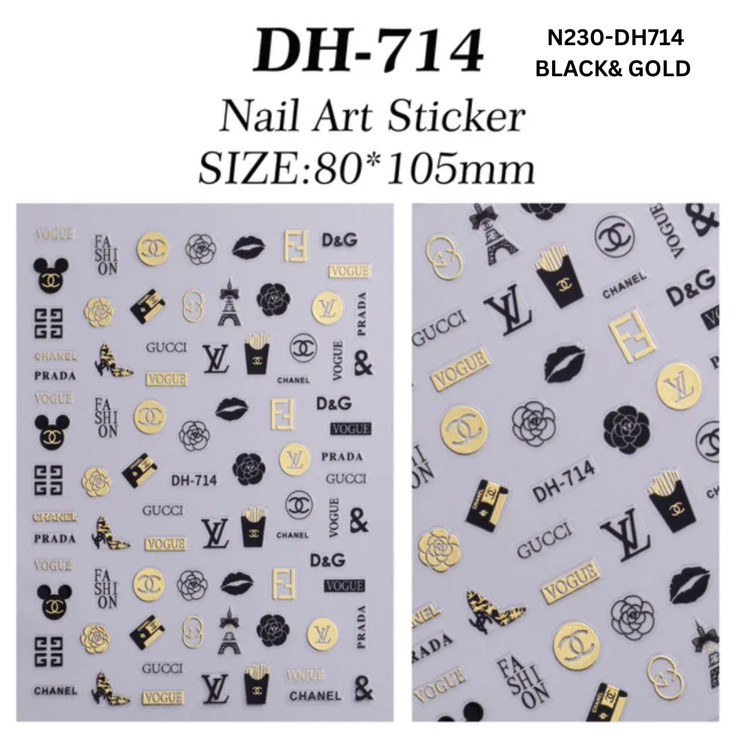 Nail Art Stickers - Gold, Black & Silver Monogram Decals - 3D Self-Adhesive DIY Manicure Set