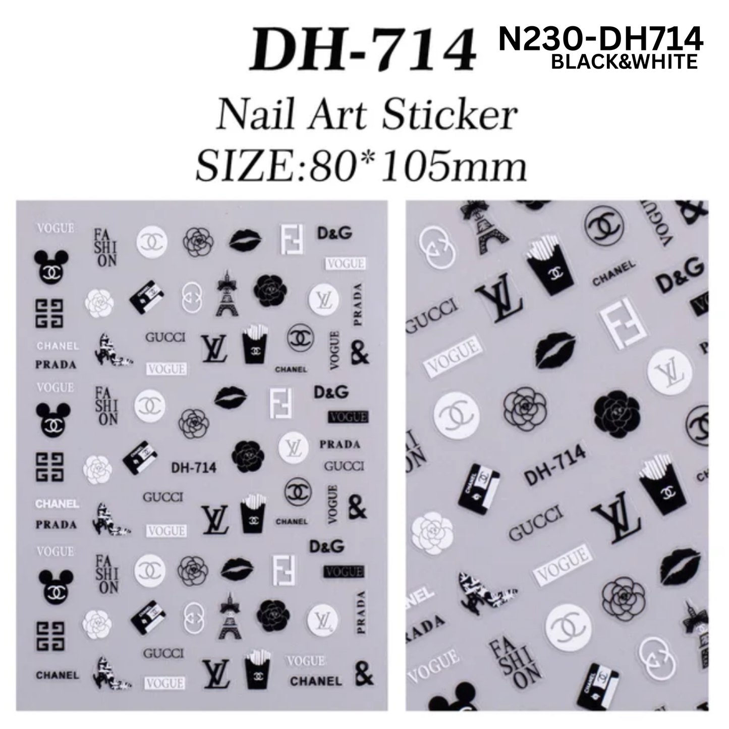 Nail Art Stickers - Gold, Black & Silver Monogram Decals - 3D Self-Adhesive DIY Manicure Set
