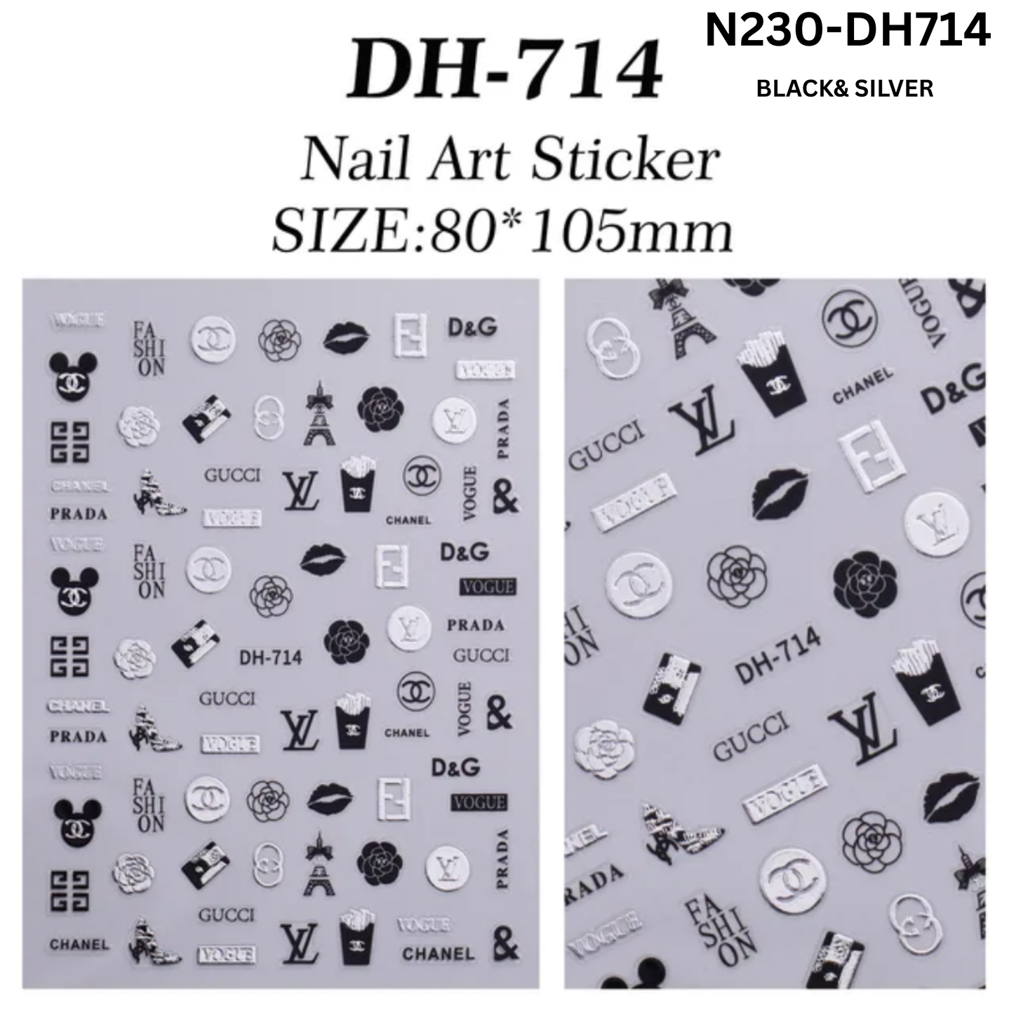 Nail Art Stickers - Gold, Black & Silver Monogram Decals - 3D Self-Adhesive DIY Manicure Set