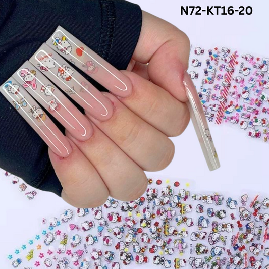Set of 5 Cute Hello Kitty Nail Decals – Peel and Stick Nail Art