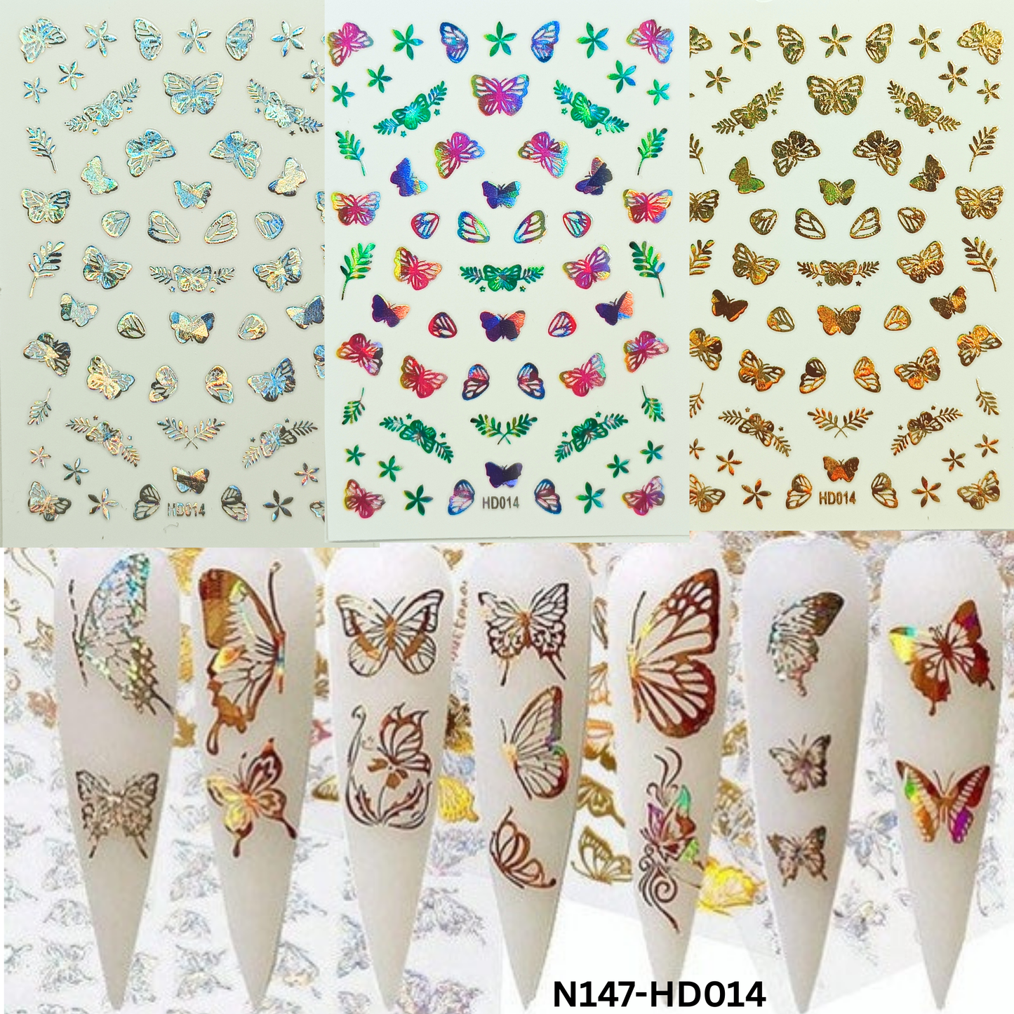 Hologram Butterfly Nail Stickers – 3D Nail Art Decals for Manicure & Salon