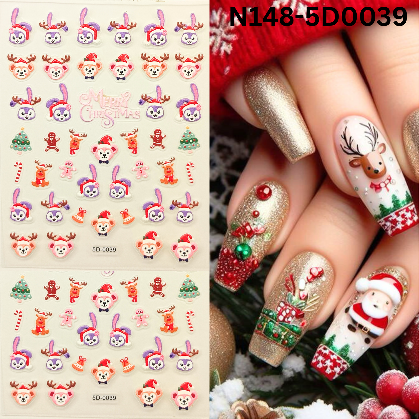 5D Christmas Nail Stickers – Festive 3D Holiday Nail Art Decals
