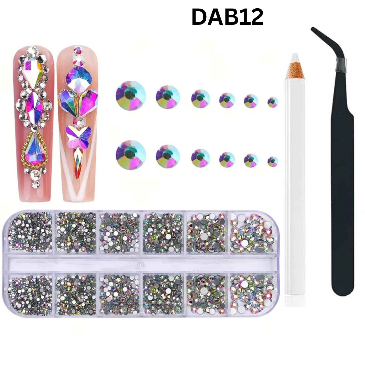 Crystal Glass 3440 Pcs Round Rhinestones Flatback Gems Set with Picker Pencil Tweezers Tool Kit Nail Art Craft DIY