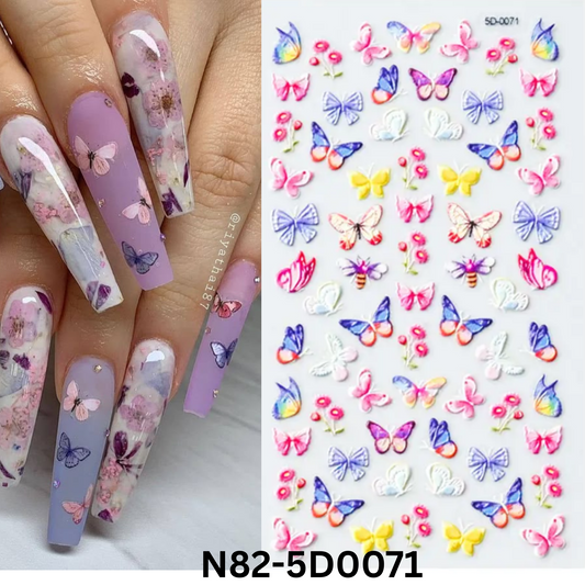 5D Butterfly Nail Art Stickers, Flowers Nail Stickers Colorful Floral Acrylic Gel Nail Art