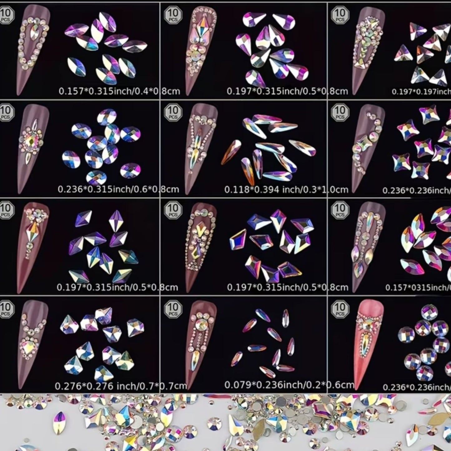1840 Pcs Luxury Aurora Color AB Rhinestones Flatback Gems for Nail Art
