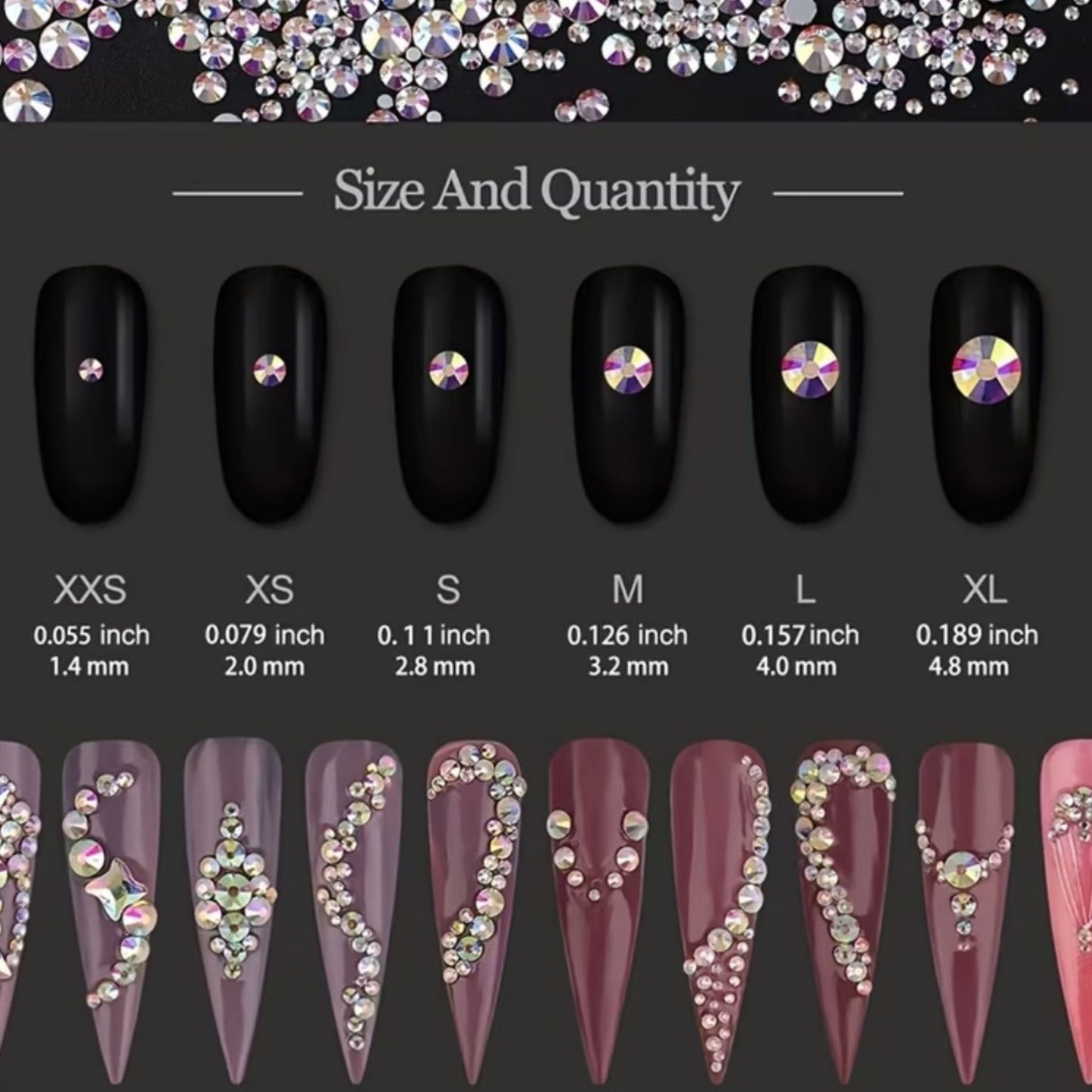 Luxury Aurora Color Rhinestones Flatback Gems 1840 Pcs for Nail Art Craft DIY