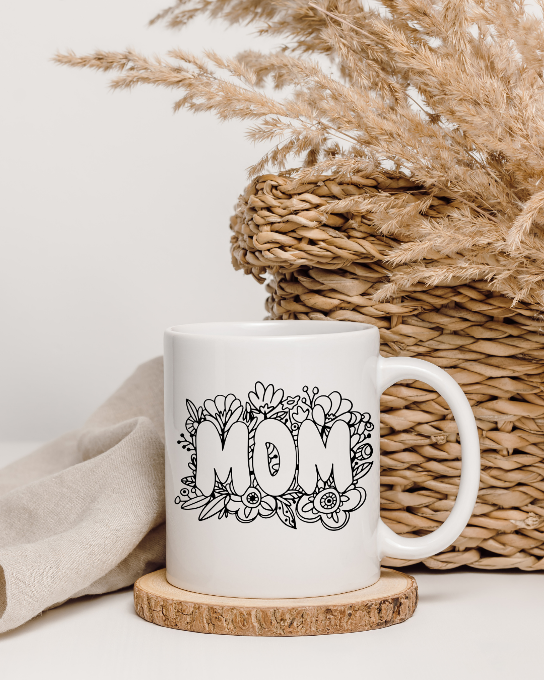 Ceramic Mug Set, Floral Mom Mug with Matching Coaster Gift Idea , Mothers Day Gift