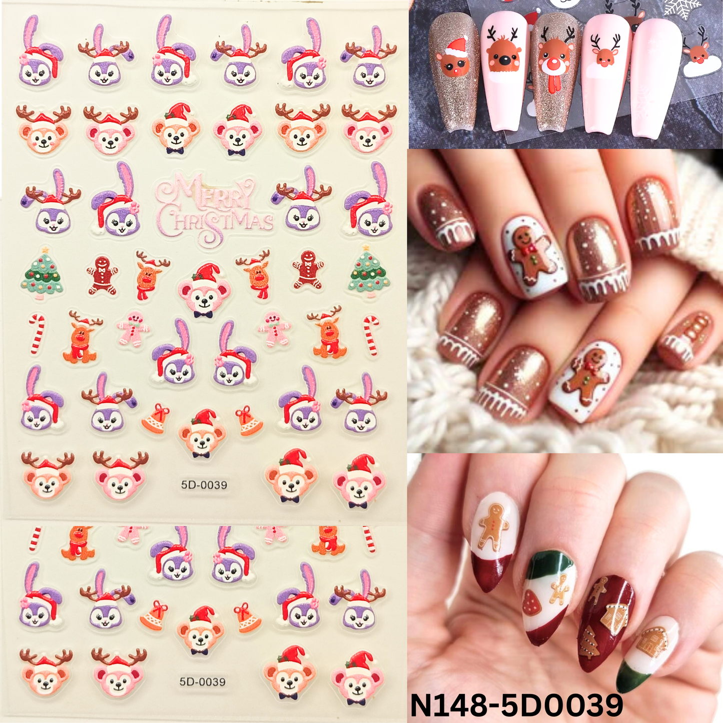 5D Christmas Nail Stickers – Festive 3D Holiday Nail Art Decals