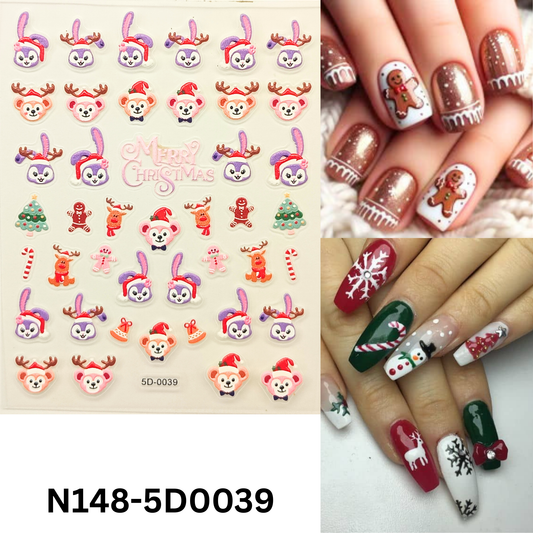 5D Christmas Nail Stickers – Festive 3D Holiday Nail Art Decals