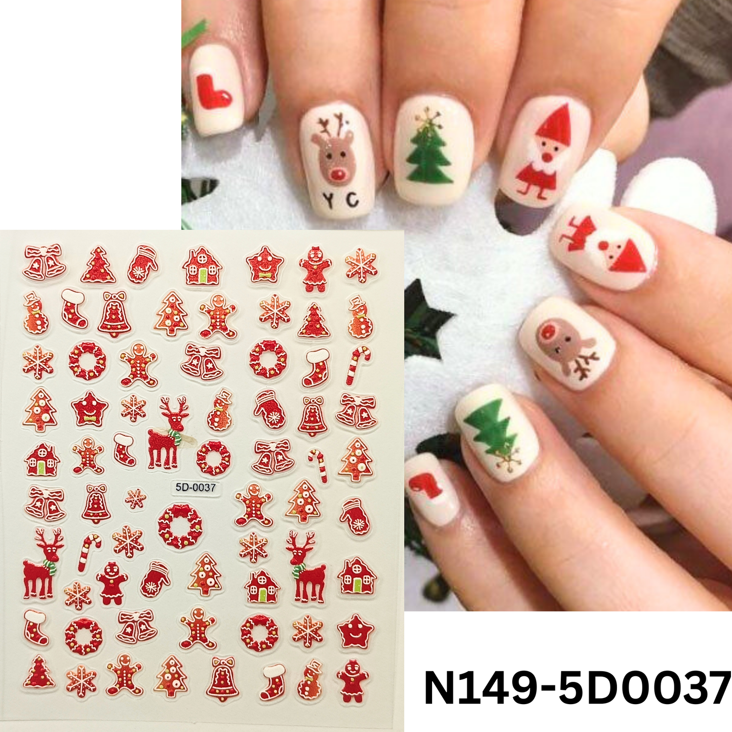 Christmas 5D Nail Stickers – Holiday Gel & Acrylic Nail Decals