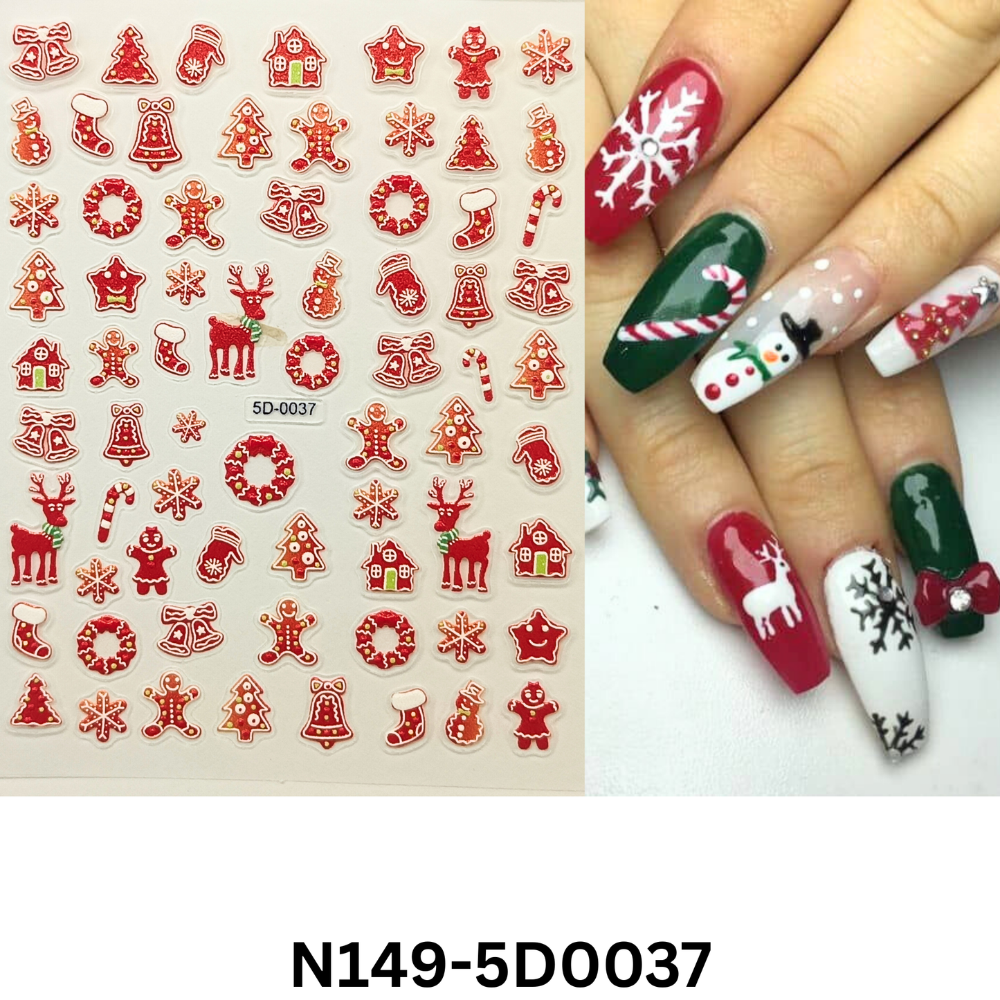 Christmas 5D Nail Stickers – Holiday Gel & Acrylic Nail Decals