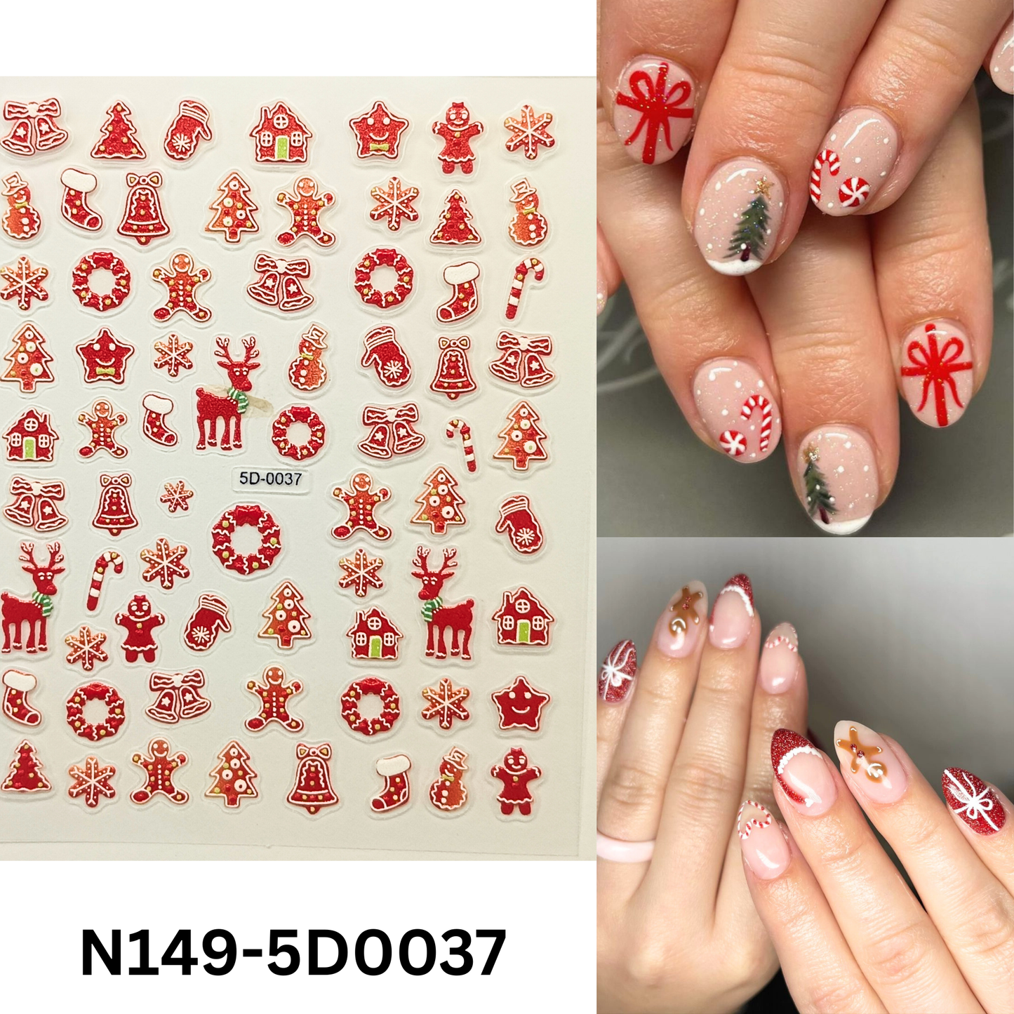 Christmas 5D Nail Stickers – Holiday Gel & Acrylic Nail Decals