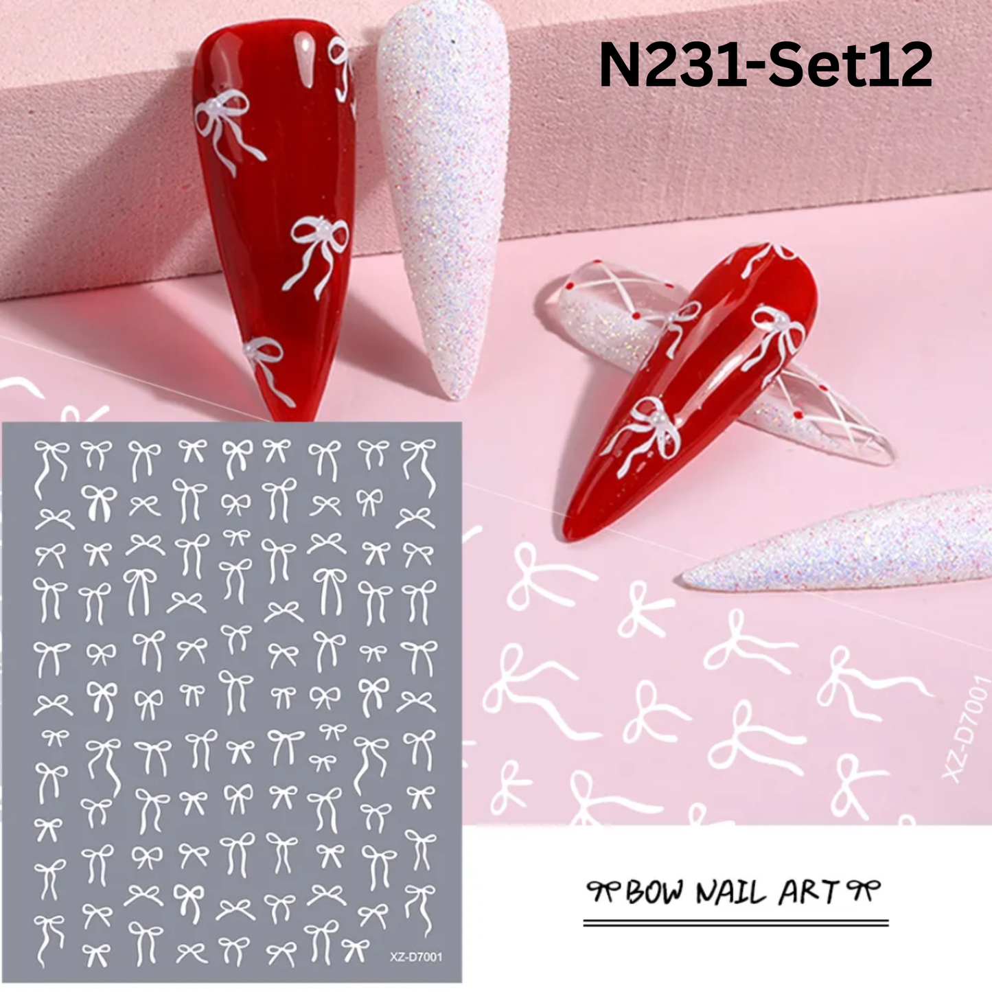 12PCS Nail Art Stickers Set – Choose Gold Silver Black White – Self Adhesive 3D Nail Decals DIY