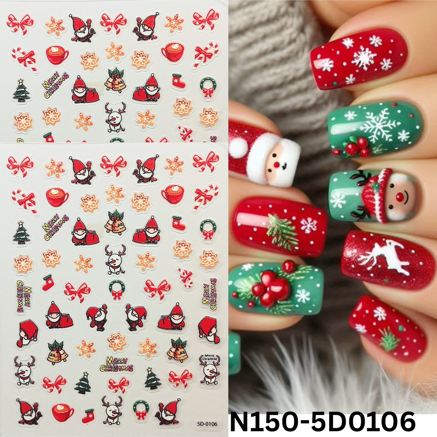 Christmas Nail Stickers 5D – Festive Holiday Nail Accessories
