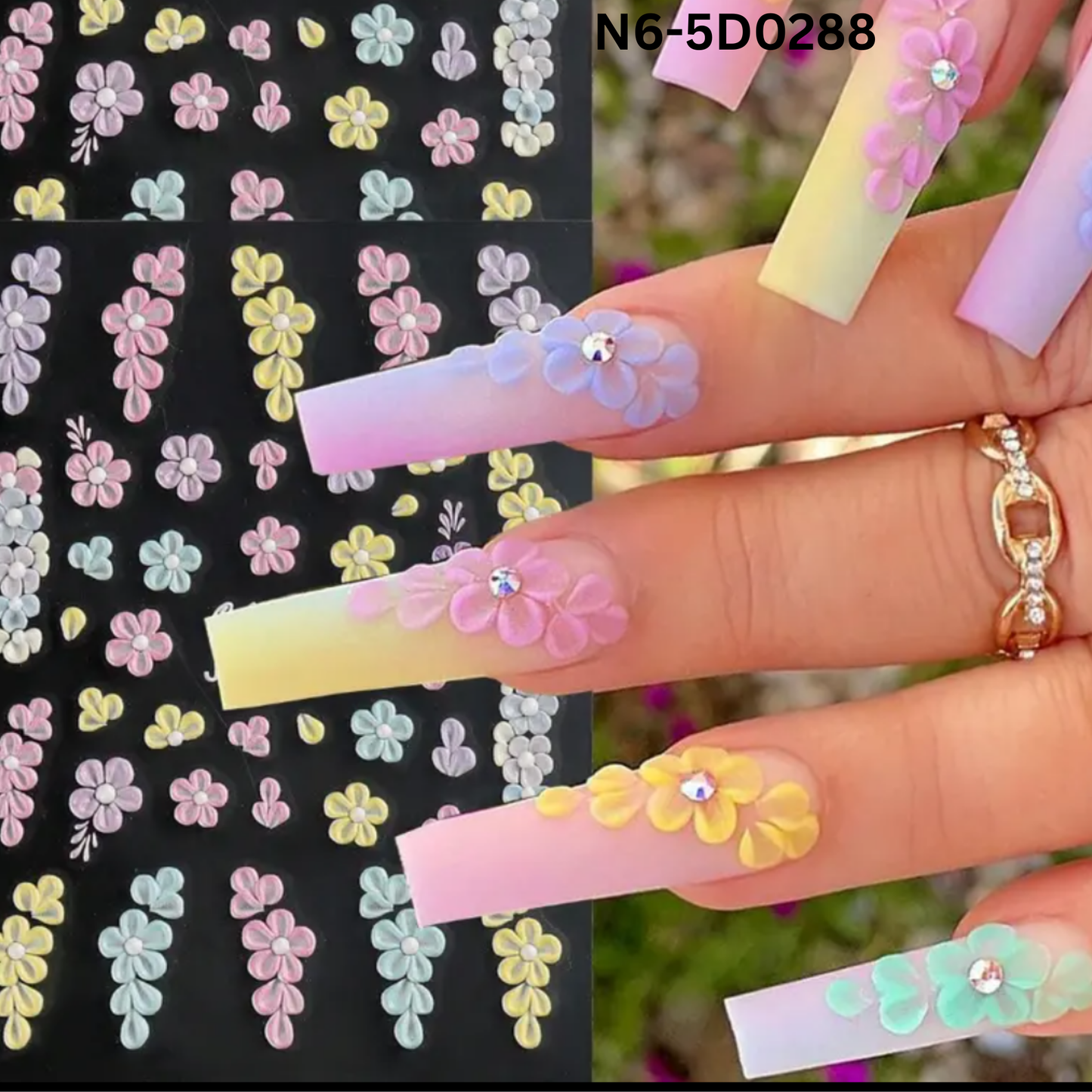 5D Embossed Floral Nail Art Stickers,Spring & Summer Fantasy Theme for DIY Manicure Decoration, Nail Stickers