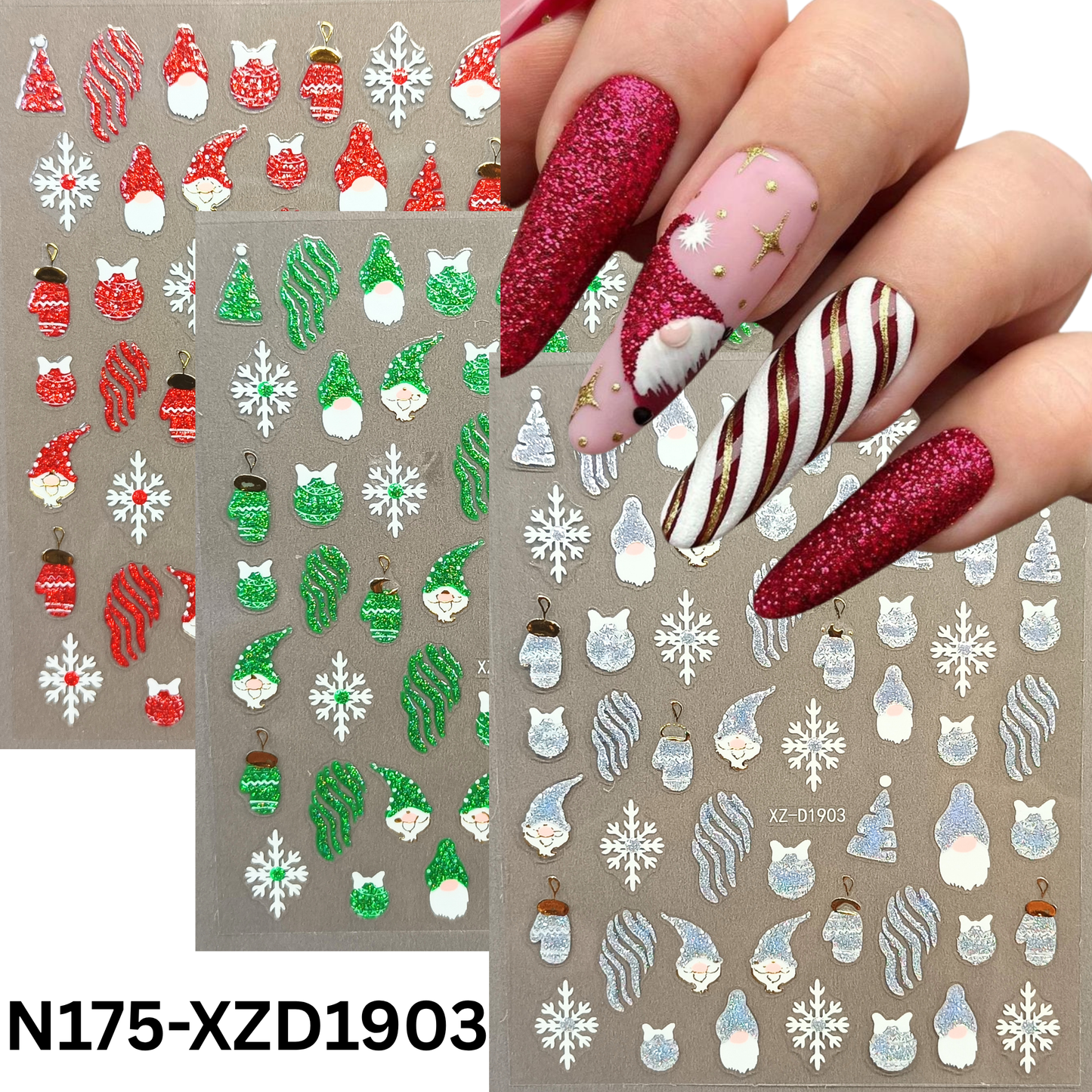 3D Christmas Nail Decals – Fun Reindeer & Candy Cane Art