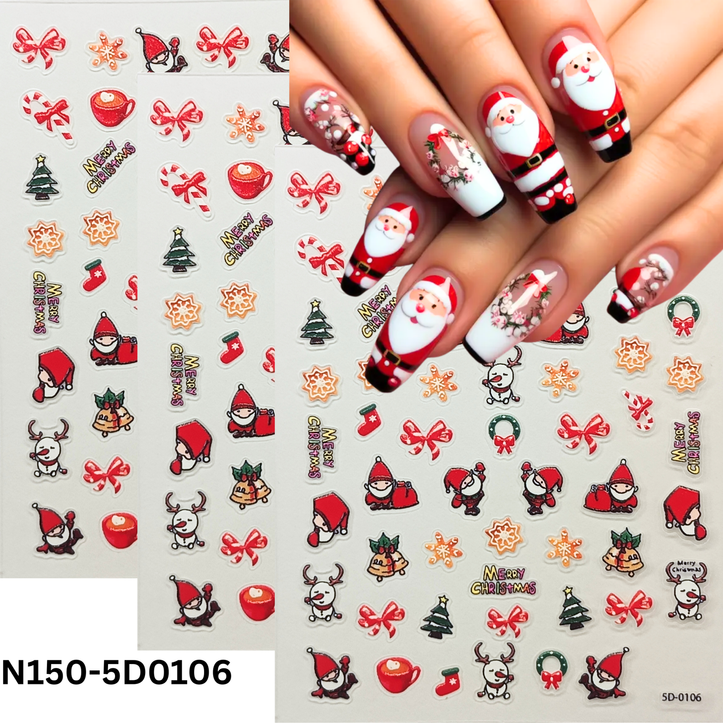 Christmas Nail Stickers 5D – Festive Holiday Nail Accessories