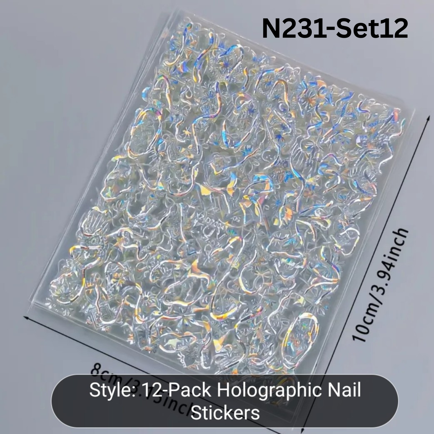 12PCS Nail Art Stickers Set – Choose Gold Silver Black White – Self Adhesive 3D Nail Decals DIY