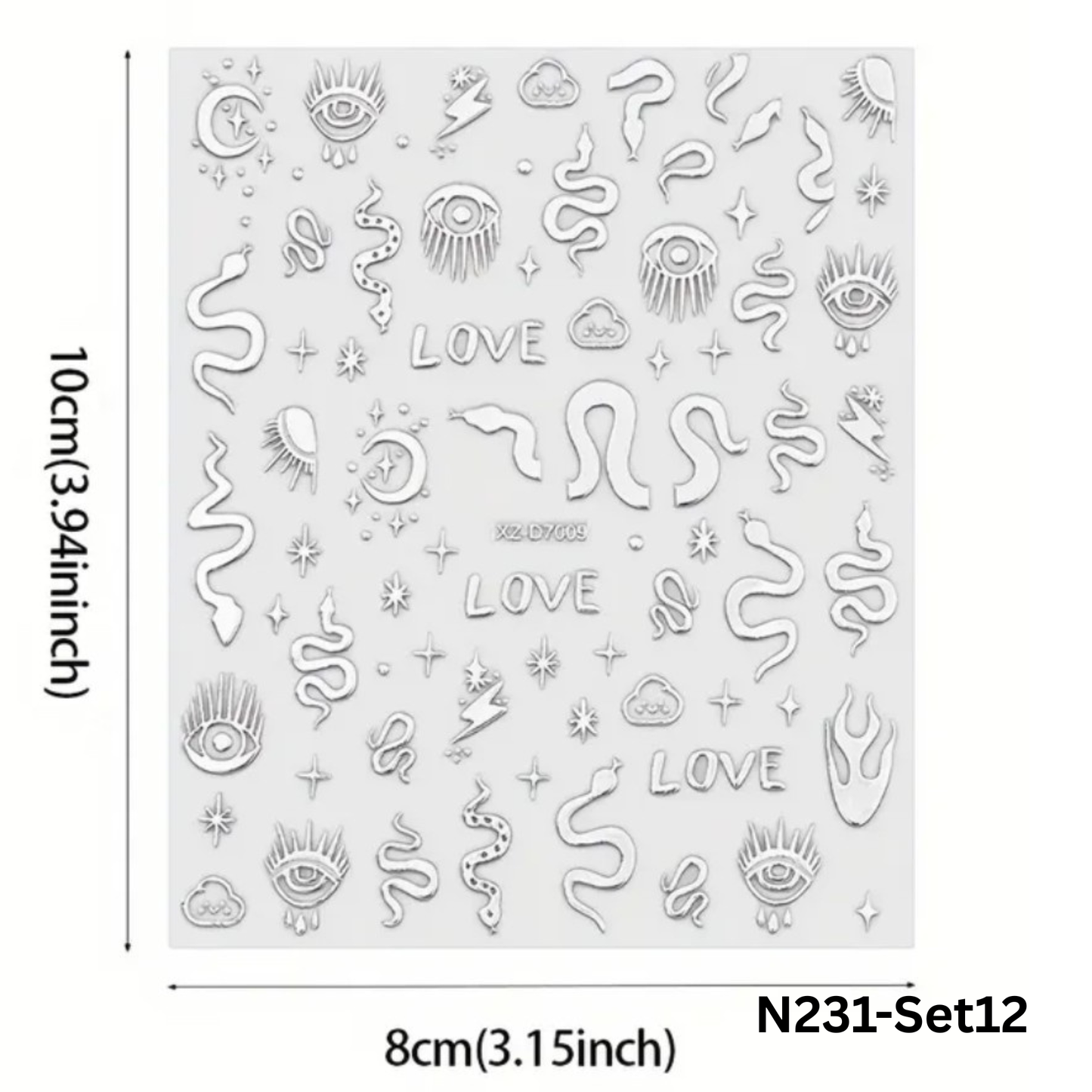 12PCS Nail Art Stickers Set – Choose Gold Silver Black White – Self Adhesive 3D Nail Decals DIY
