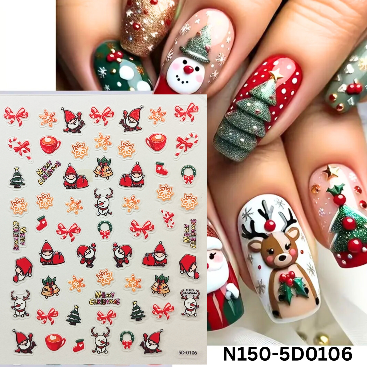 Christmas Nail Stickers 5D – Festive Holiday Nail Accessories