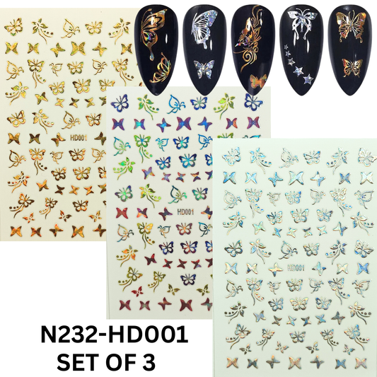 Holographic Butterfly Nail Stickers 3D Iridescent Nail Art Decals DIY Manicure