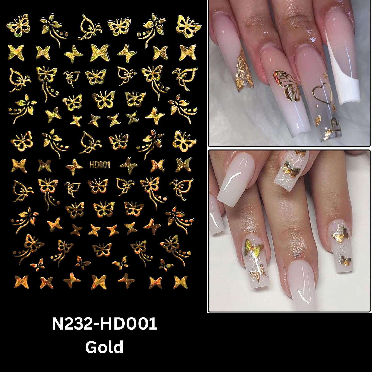 Holographic Butterfly Nail Stickers 3D Iridescent Nail Art Decals DIY Manicure