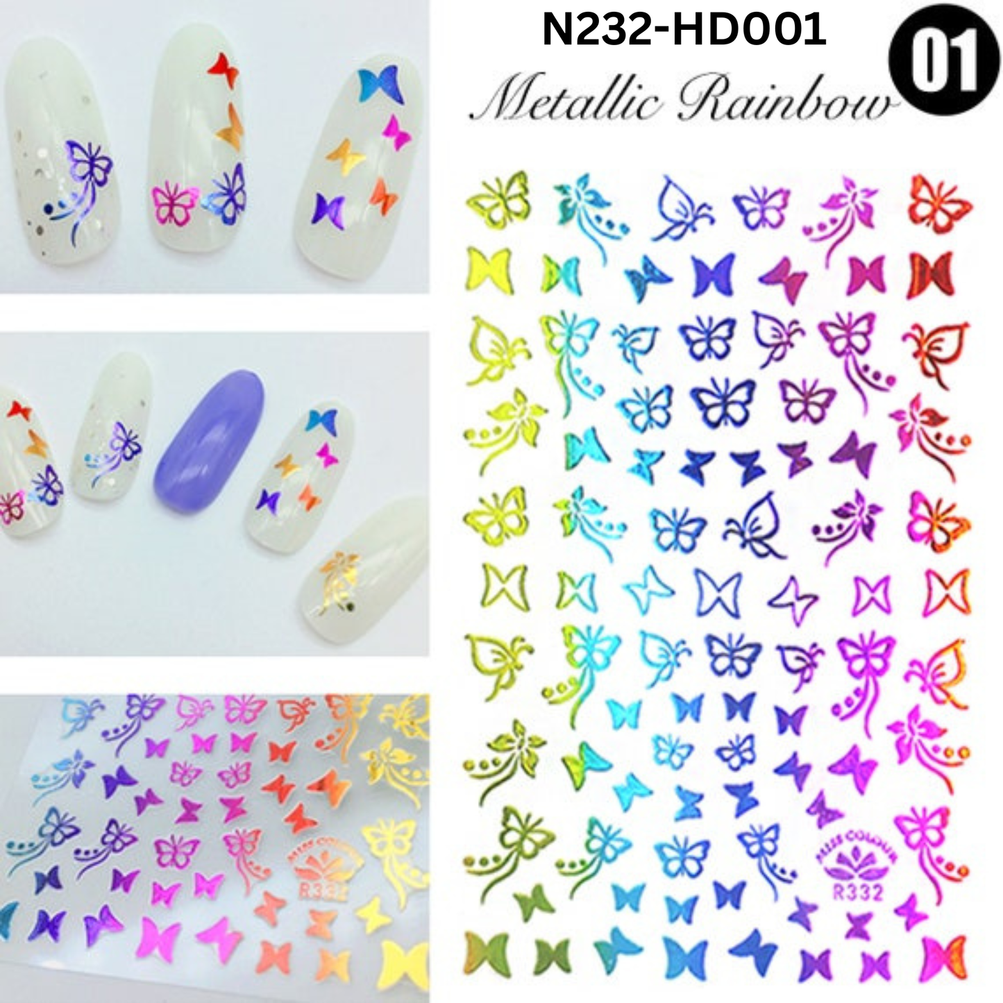 Holographic Butterfly Nail Stickers 3D Iridescent Nail Art Decals DIY Manicure