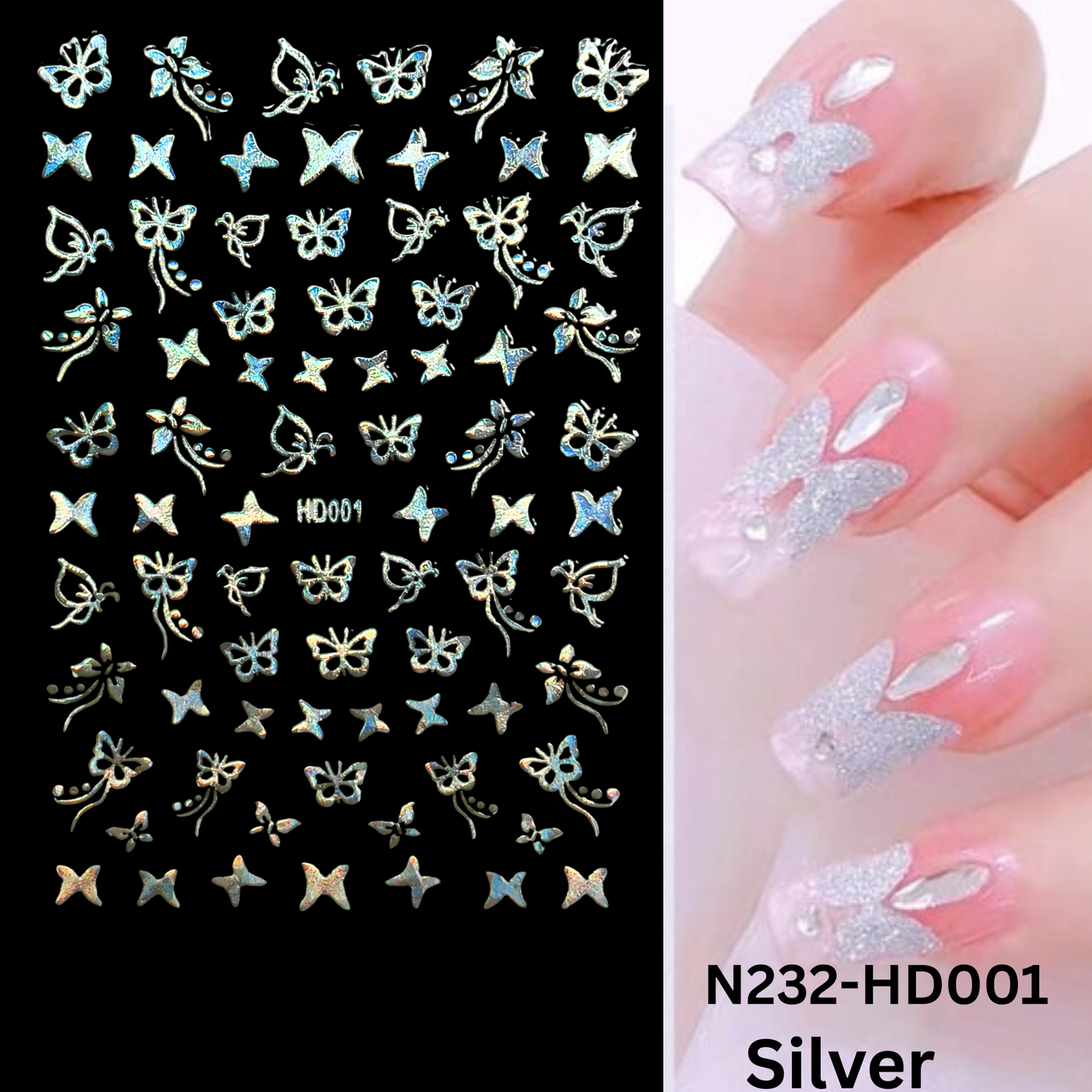 Holographic Butterfly Nail Stickers 3D Iridescent Nail Art Decals DIY Manicure
