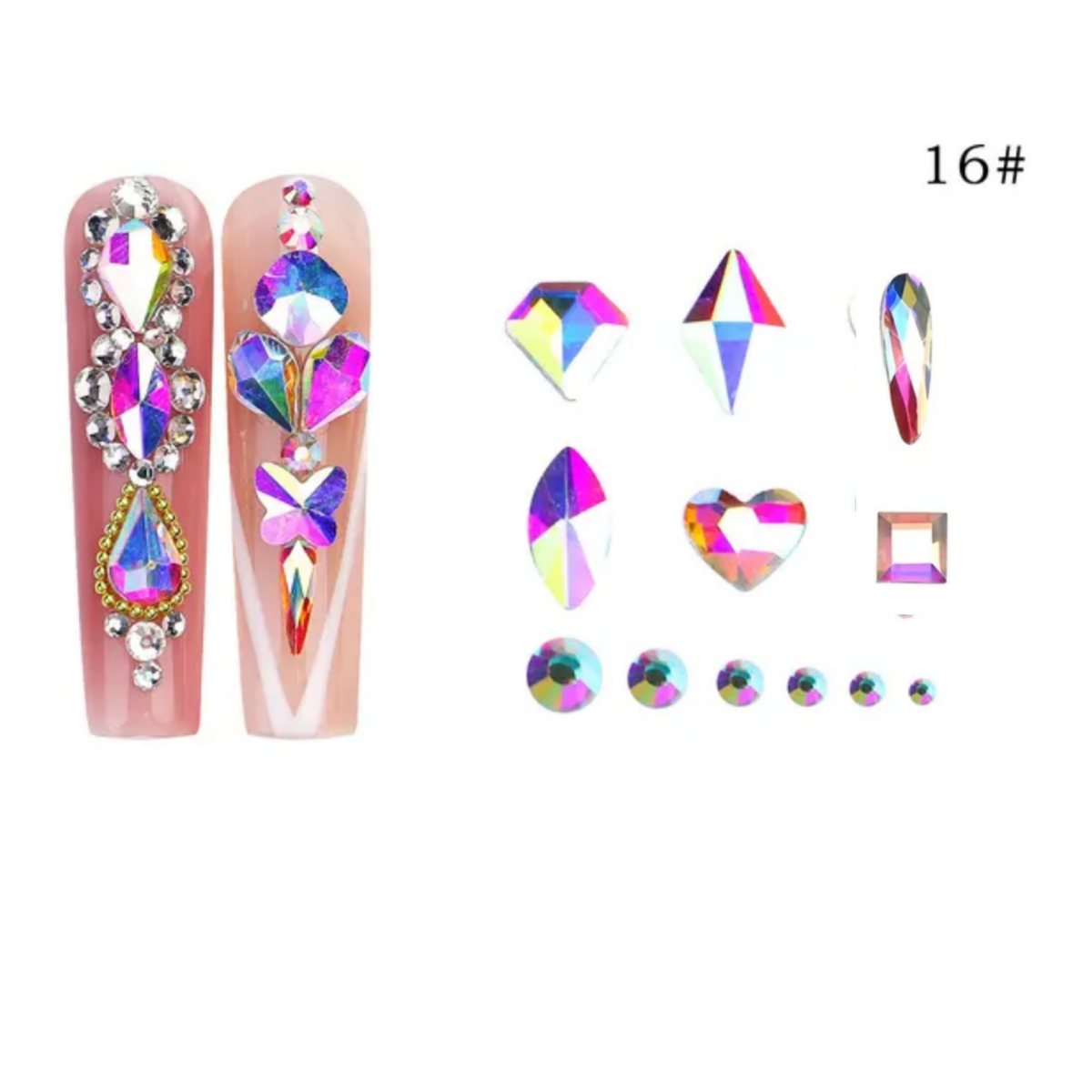 Crystal Glass 1780 Pcs Rhinestones Flatback Gems Set Mixed Shapes Nail Art Craft DIY