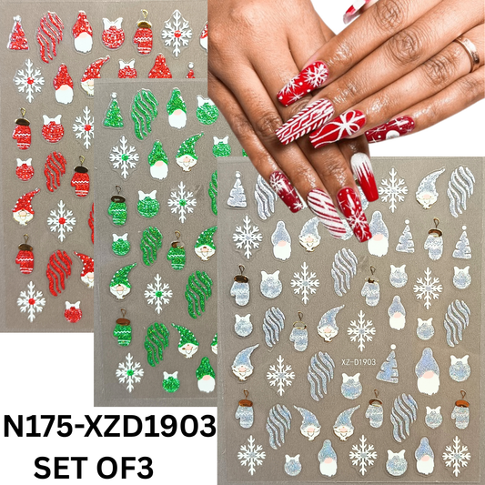 3D Christmas Nail Decals – Fun Reindeer & Candy Cane Art