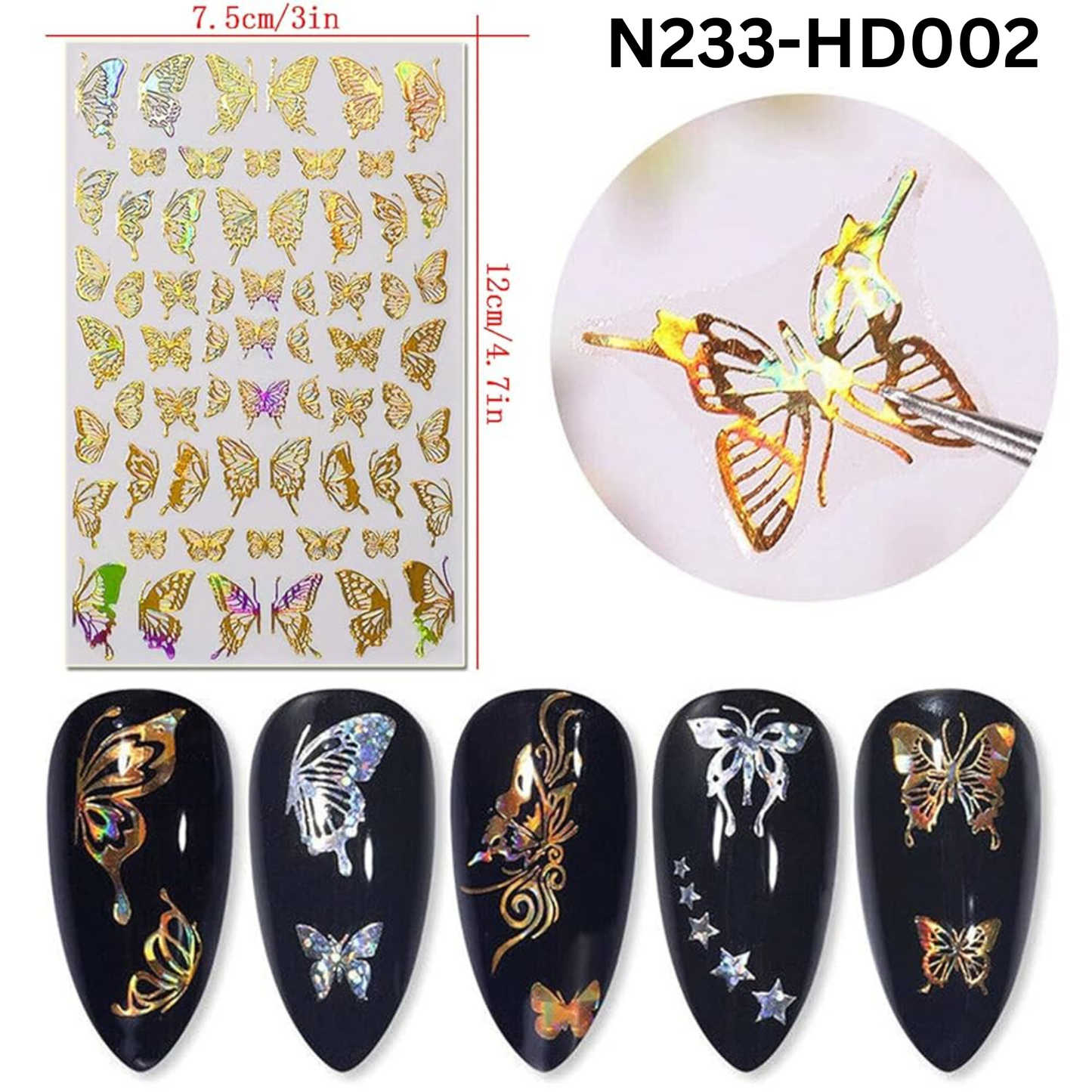Hologram Butterfly Nail Decals – Colorful 3D Nail Stickers for Manicure Design