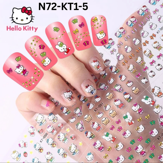 SET OF 5 Hello Kitty Nail Art Stickers – Cute Kawaii 3D Decals for Nails