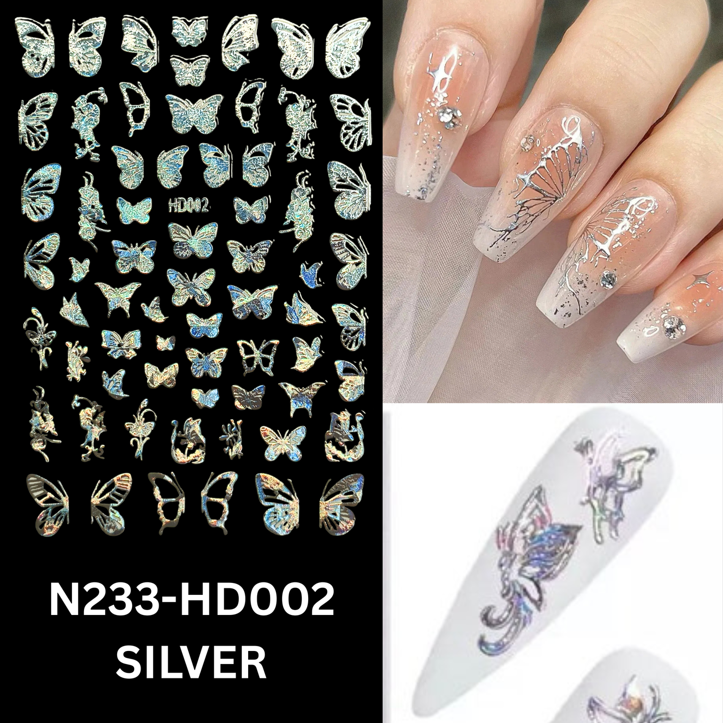 Hologram Butterfly Nail Decals – Colorful 3D Nail Stickers for Manicure Design
