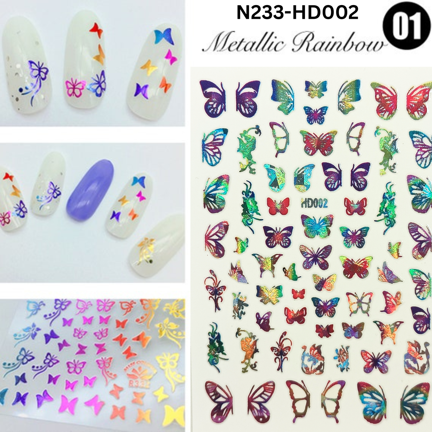 Hologram Butterfly Nail Decals – Colorful 3D Nail Stickers for Manicure Design