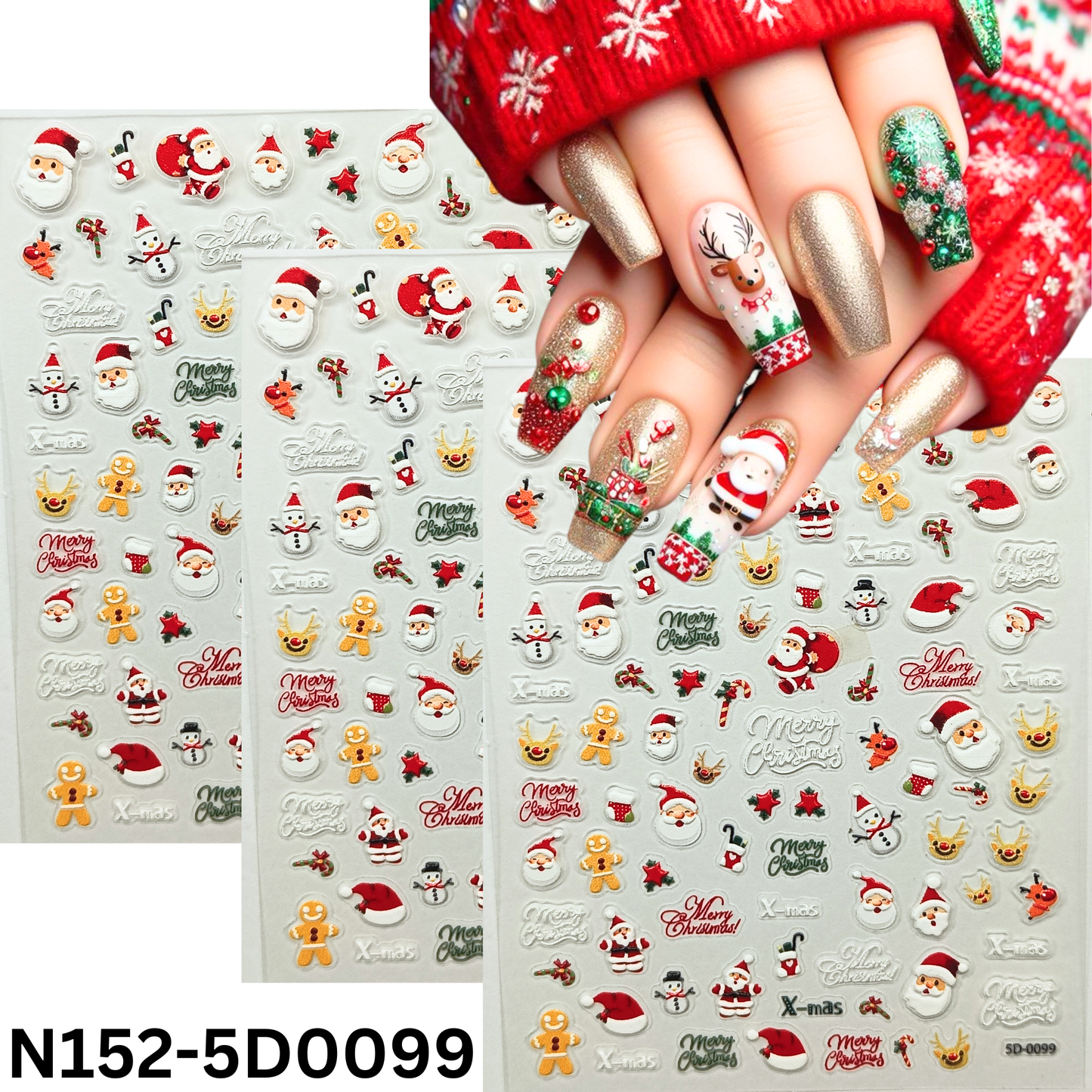 Christmas 5D Nail Stickers – Holiday Gel & Acrylic Nail Decals