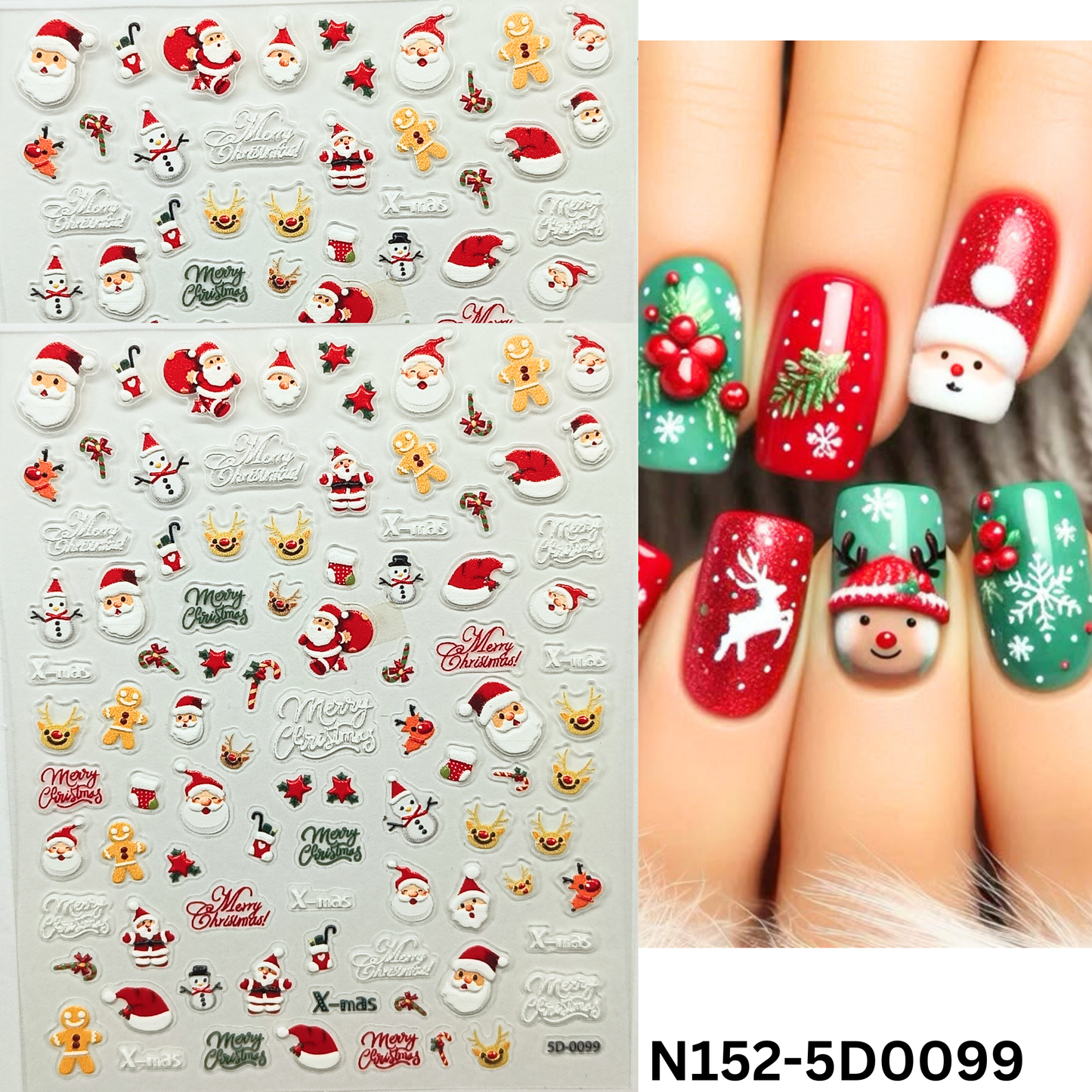 Christmas 5D Nail Stickers – Holiday Gel & Acrylic Nail Decals