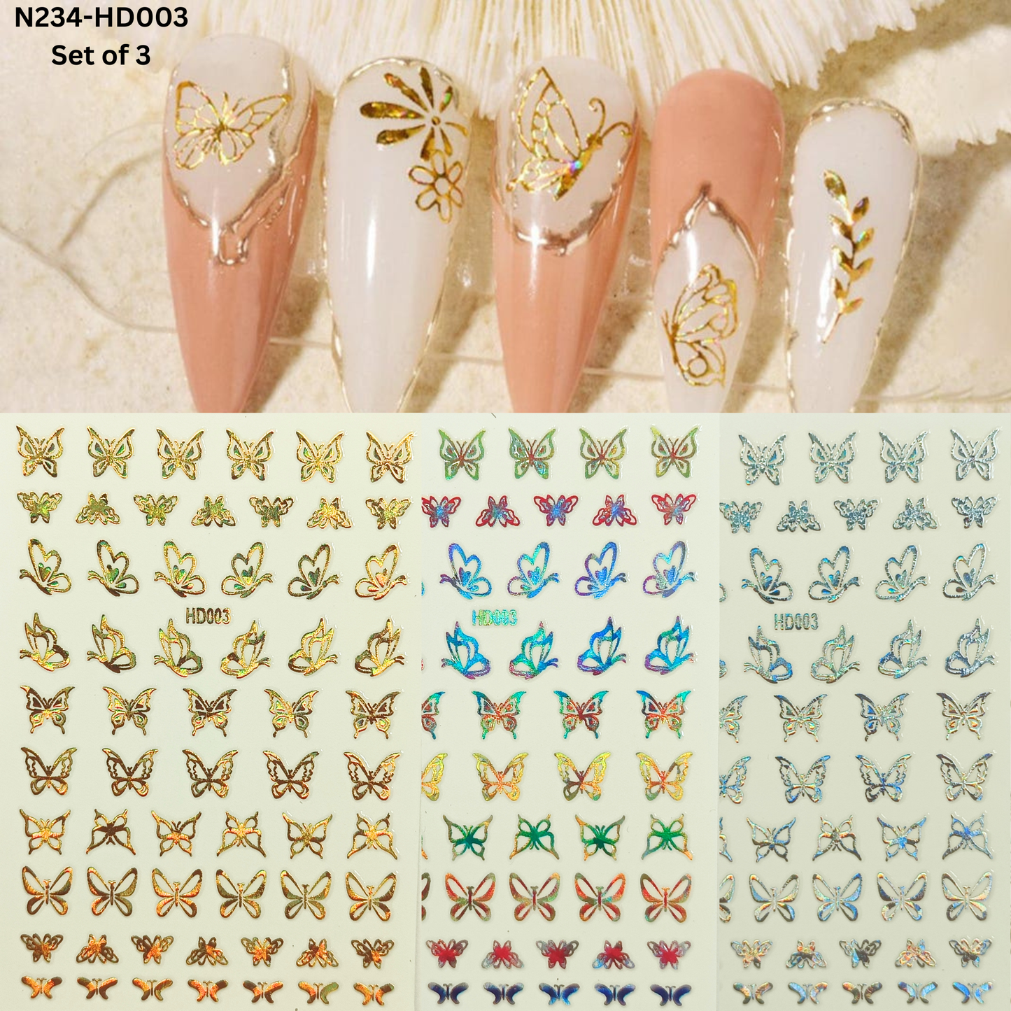 Butterfly Holographic Nail Stickers – 3D Self-Adhesive Nail Art Decorations