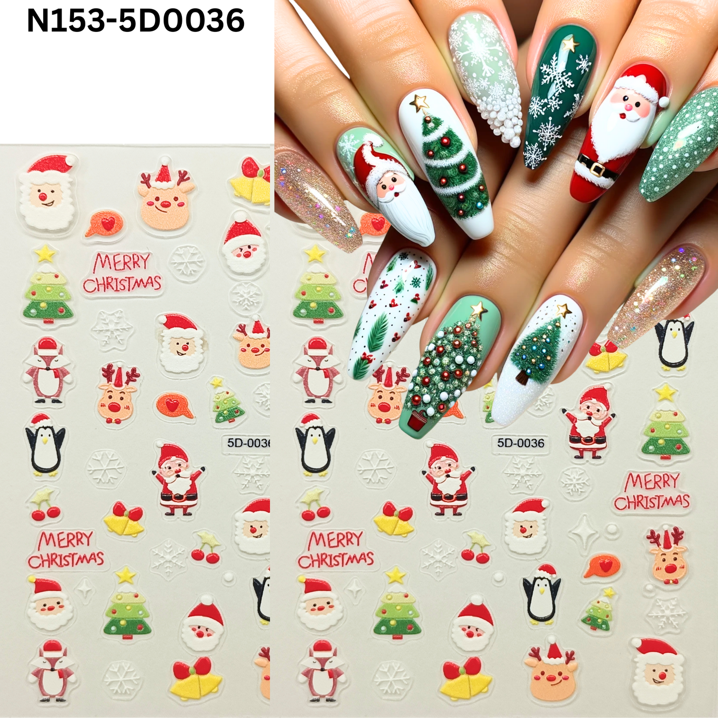 5D Christmas Nail Stickers – Holiday Winter Nail Art Decals