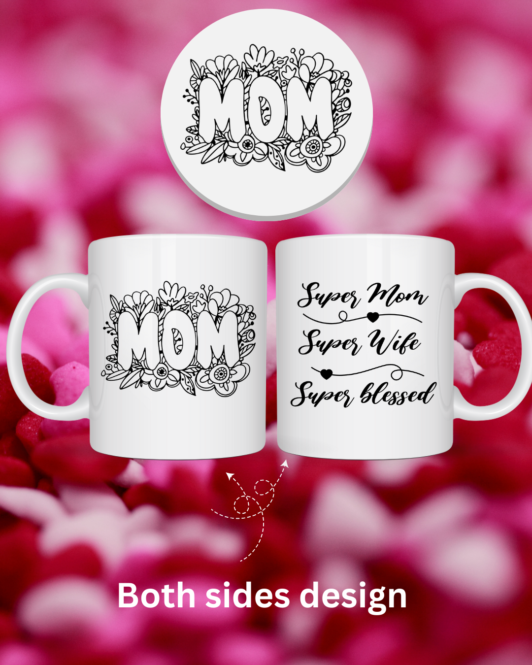 Ceramic Mug Set, Floral Mom Mug with Matching Coaster Gift Idea , Mothers Day Gift