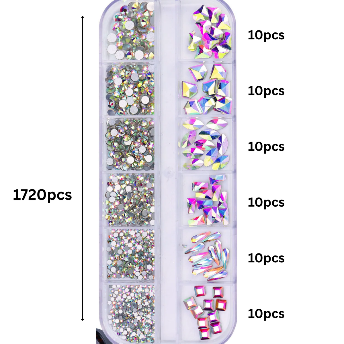 Crystal Glass 1780 Pcs Rhinestones Flatback Gems Set Mixed Shapes Nail Art Craft DIY