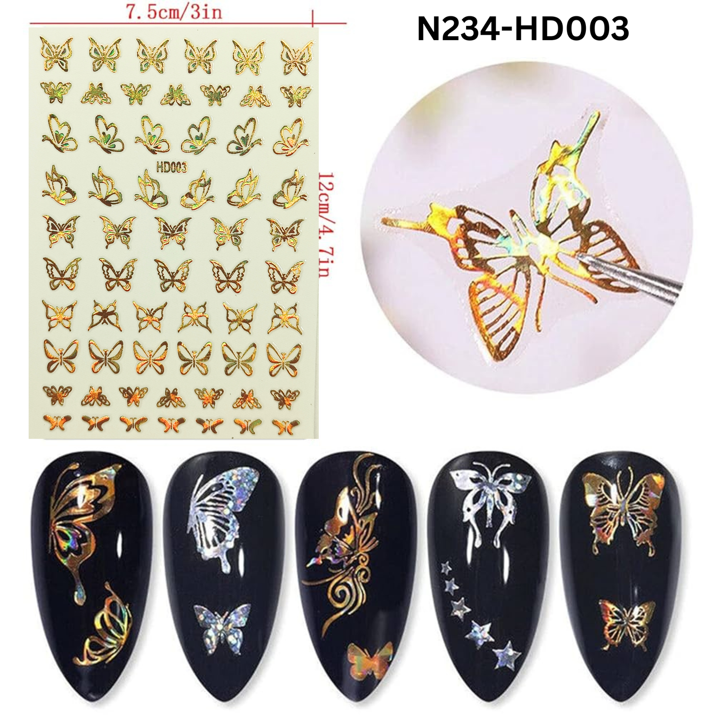 Butterfly Holographic Nail Stickers – 3D Self-Adhesive Nail Art Decorations
