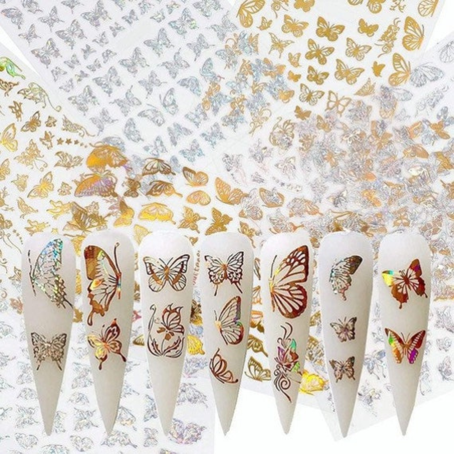 Holographic 3D Butterfly Nail Decals – Cute Nail Stickers for Acrylic & Gel Nails