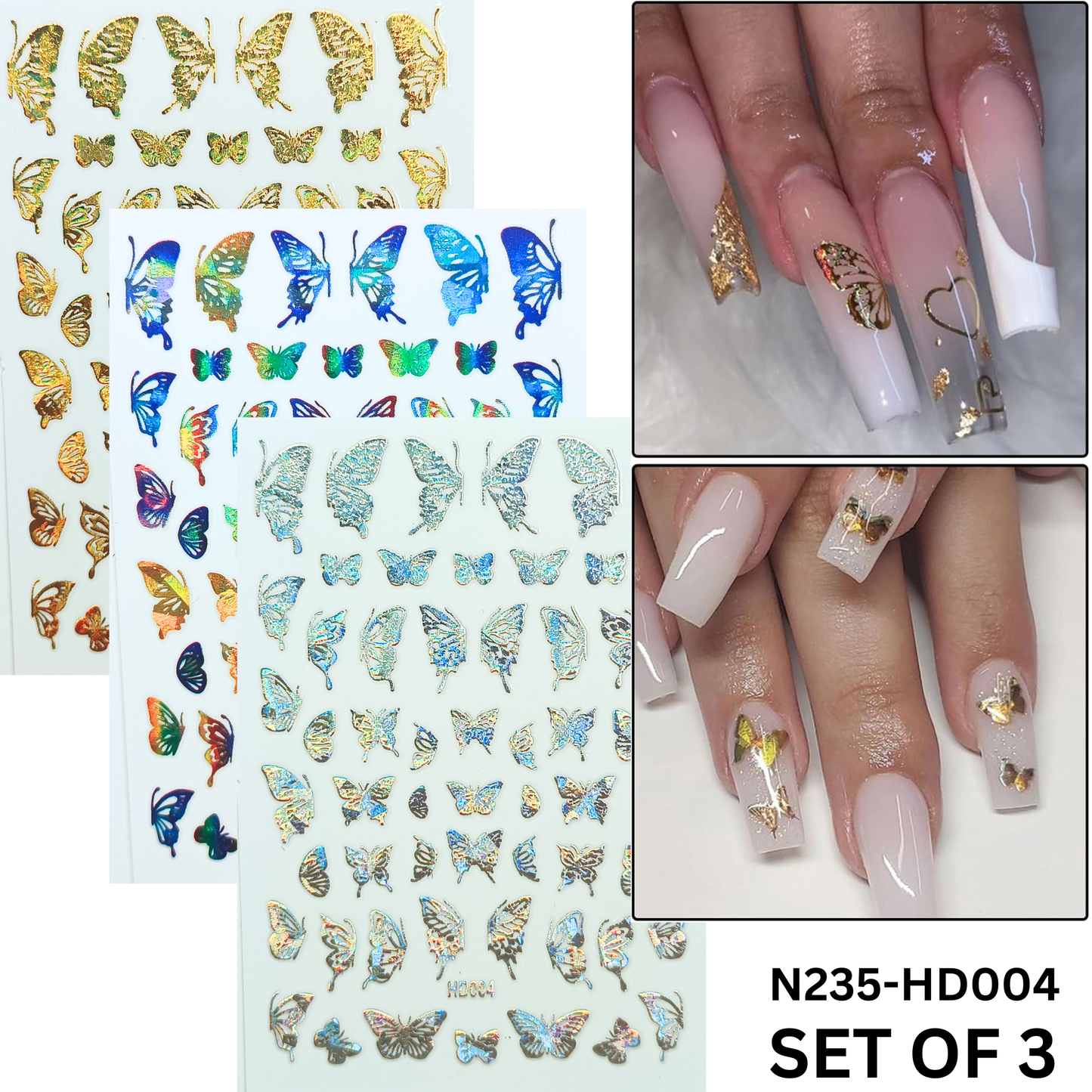 Holographic 3D Butterfly Nail Decals – Cute Nail Stickers for Acrylic & Gel Nails