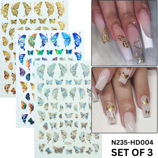 Holographic 3D Butterfly Nail Decals – Cute Nail Stickers for Acrylic & Gel Nails